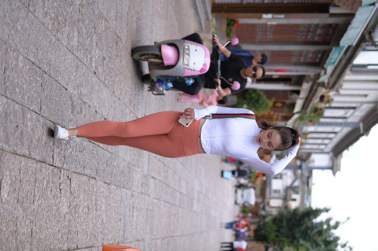 橙色瑜伽裤的高马尾姑娘【615P】00051-q图库摄影套图图片大全