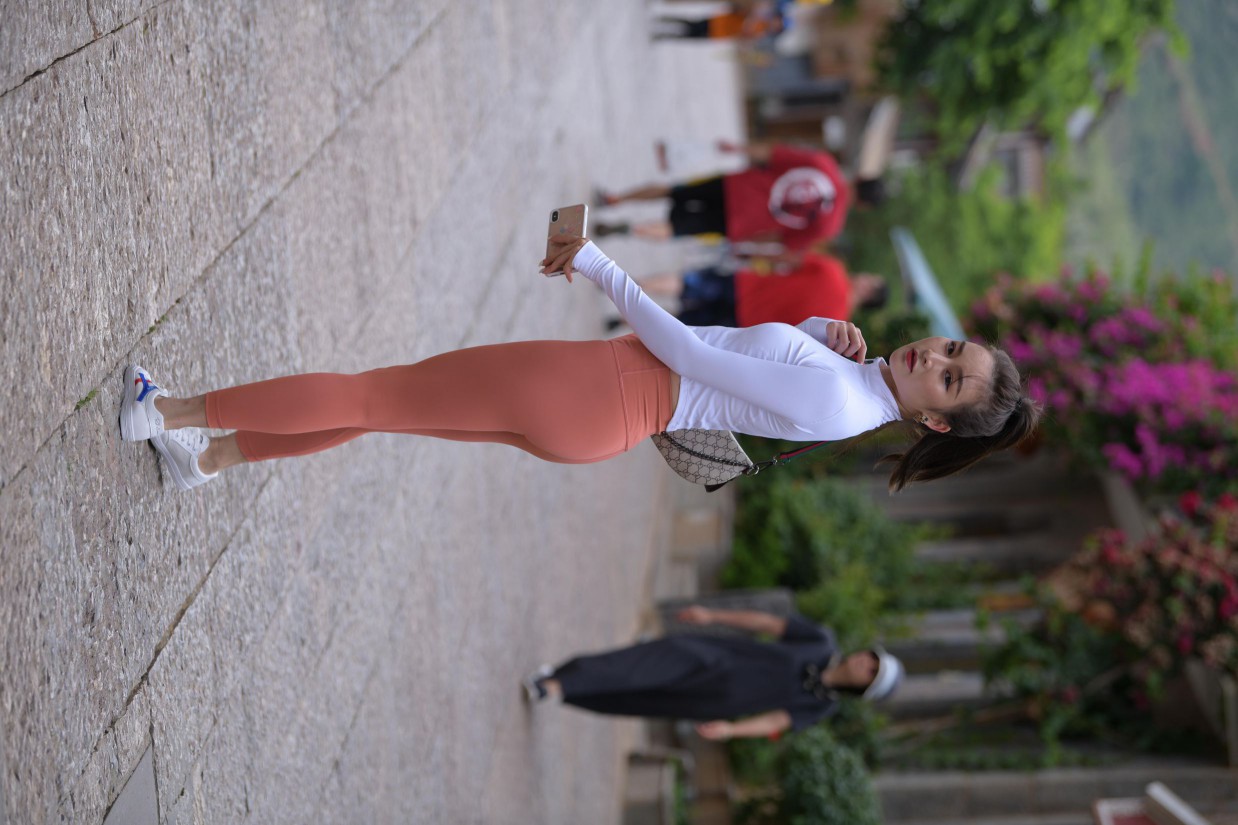 橙色瑜伽裤的高马尾姑娘【615P】00051-q图库摄影套图图片大全