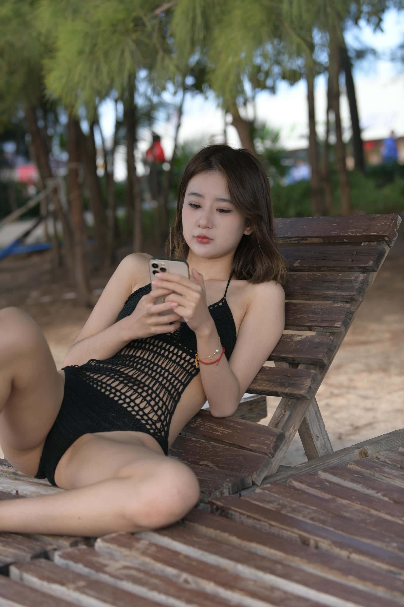 图片[3]-海边度假的黑色泳装少女【445P】QB7080-q图库摄影套图图片大全