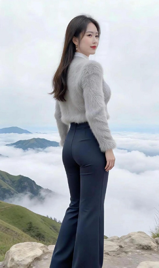 图片[1]-山顶云海配美人-q图库摄影套图图片大全